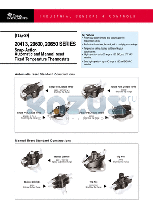 20611L datasheet - Snap-Action Automatic and Manual reset Fixed Temperature Thermostats