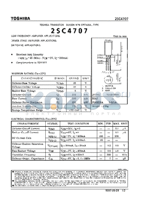 2SC4707 datasheet - NPN EPITAXIAL TYPE (LOW FREQUENCY, DRIVER STAGE AMPLIFIER SWITCHING APPLICATIONS)