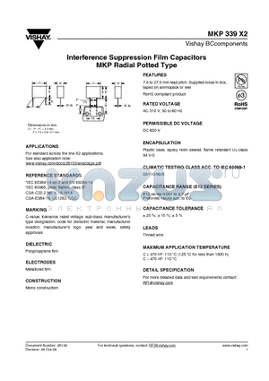 BFC233910 datasheet - Interference Suppression Film Capacitors MKP Radial Potted Type