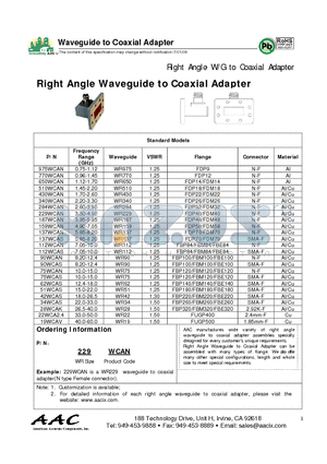 137WCAS datasheet - Waveguide to Coaxial Adapter