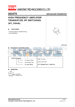 2SC4774G-AL3-R datasheet - HIGH FREQUENCY AMPLIFIER TRANSISTOR, RF SWITCHING 6V, 50mA)