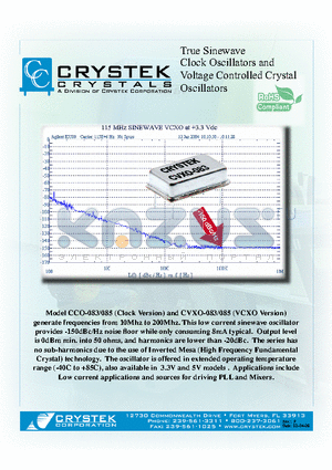 CCO-083 datasheet - True Sinewave Clock Oscillators and Voltage Controlled Crystal Oscillators