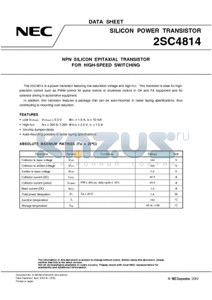 2SC4814 datasheet - NPN SILICON EPITAXIAL TRANSISTOR FOR HIGH-SPEED SWITCHING