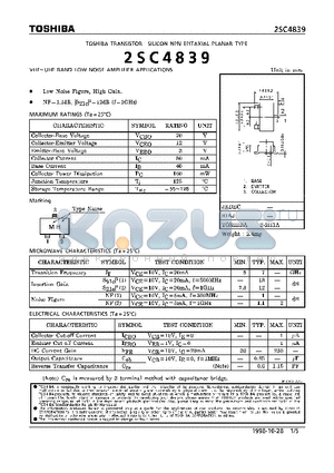 2SC4839 datasheet - NPN EPITAXIAL PLANAR TYPE(VHF~UHF BAND LOW NOISE AMPLIFIER APPLICATIONS)