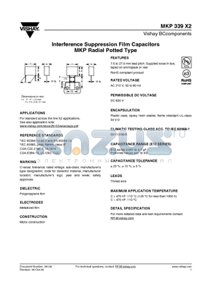 BFC233914 datasheet - Interference Suppression Film Capacitors MKP Radial Potted Type