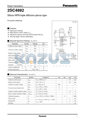 2SC4892 datasheet - Silicon NPN triple diffusion planar type(For power switching)
