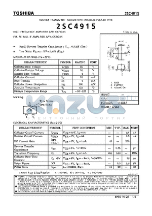 2SC4915 datasheet - NPN EPITAXIAL PLANAR TYPE (HIGH FREQUENCY, FM,RF,MIX, IF AMPLIFIER APPLICATIONS)