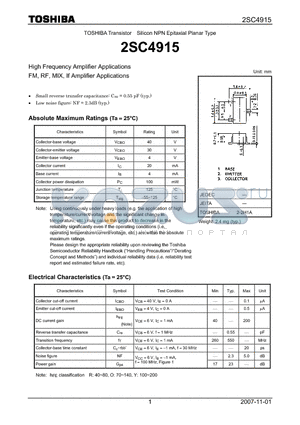 2SC4915_07 datasheet - Silicon NPN Epitaxial Planar Type High Frequency Amplifier Applications