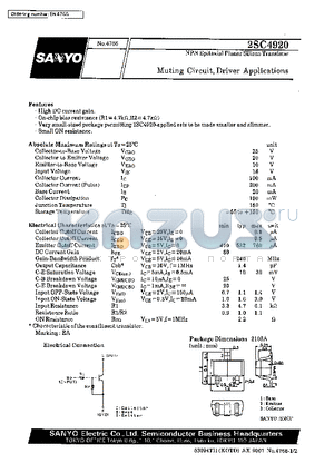 2SC4920 datasheet - Muting Circuit, Driver Applications