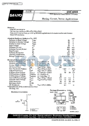 2SC4922 datasheet - Muting Circuit, Driver Applications
