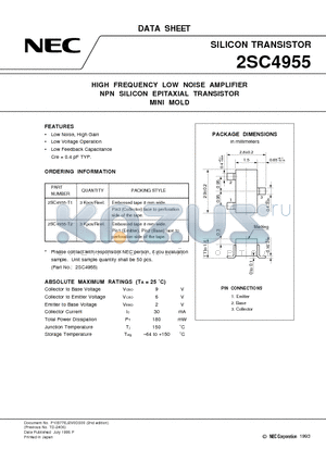 2SC4955-T2 datasheet - HIGH FREQUENCY LOW NOISE AMPLIFIER NPN SILICON EPITAXIAL TRANSISTOR MINI MOLD