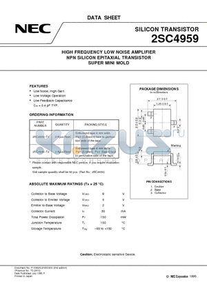 2SC4959 datasheet - HIGH FREQUENCY LOW NOISE AMPLIFIER NPN SILICON EPITAXIAL TRANSISTOR SUPER MINI MOLD