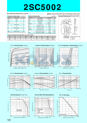 2SC5002 datasheet - Silicon NPN Triple Diffused Planar Transistor(Display Horizontal Deflection Output, Switching Regulator and General Purpose)