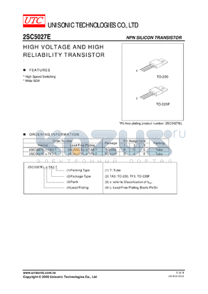 2SC5027E datasheet - HIGH VOLTAGE AND HIGH RELIABILITY TRANSISTOR