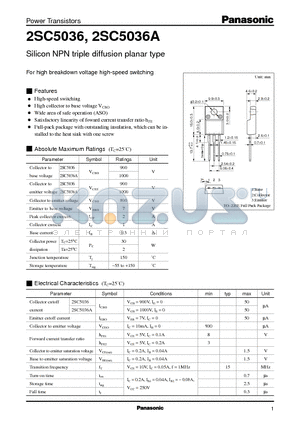 2SC5036A datasheet - Silicon NPN triple diffusion planar type(For high breakdown voltage high-speed switching)
