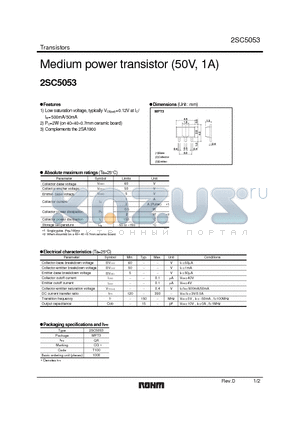 2SC5053T100Q datasheet - Medium power transistor (50V, 1A)