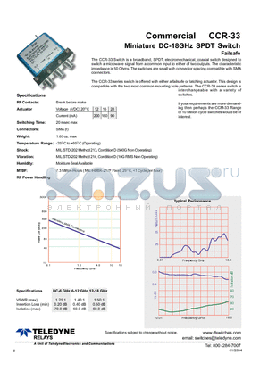 CCR-33 datasheet - Miniature DC-18GHz SPDT Switch