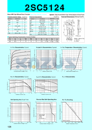 2SC5124 datasheet - Silicon NPN Triple Diffused Planar Transistor(Display Horizontal Deflection Output, Switching Regulator and General Purpose)