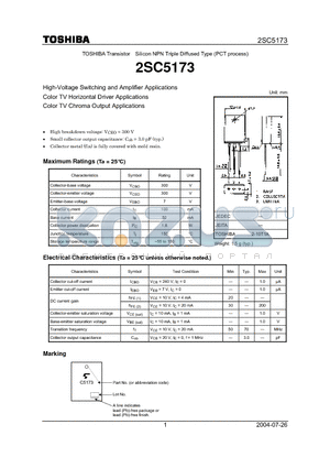 2SC5173_04 datasheet - High-Voltage Switching and Amplifier Applications