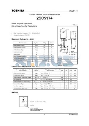 2SC5174 datasheet - Power Amplifier Applications
