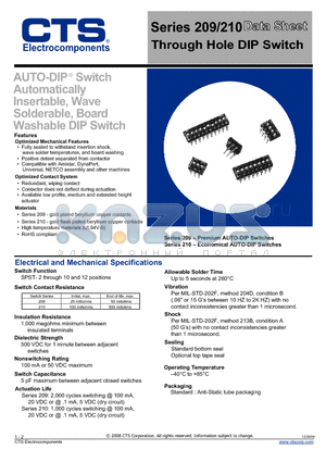 209-12EST datasheet - Through Hole DIP Switch