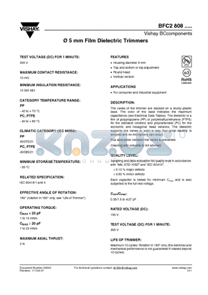 BFC2808 datasheet - 5 mm Film Dielectric Trimmers