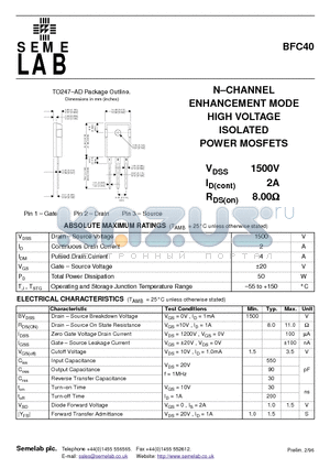 BFC40 datasheet - N-CHANNEL ENHANCEMENT MODE HIGH VOLTAGE ISOLATED POWER MOSFETS