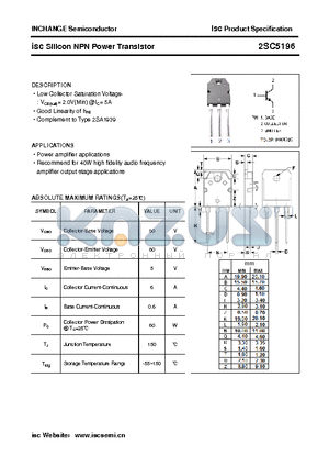 2SC5196 datasheet - isc Silicon NPN Power Transistor