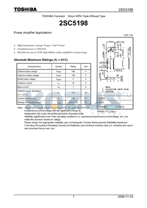 2SC5198 datasheet - Silicon NPN Triple Diffused Type Power Amplifier Applications