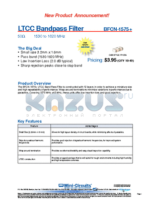 BFCN-1575 datasheet - LTCC Bandpass Filter