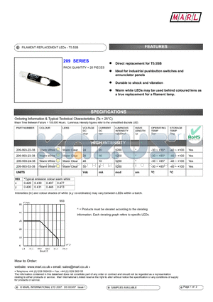 209-993-22-38 datasheet - FILAMENT REPLACEMENT LEDs - T5.5SB
