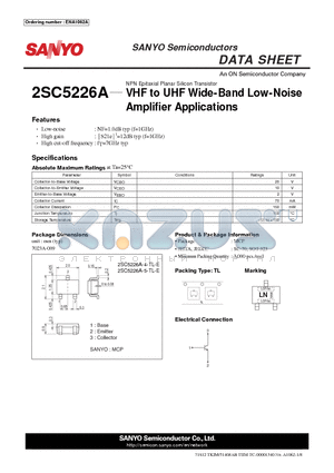 2SC5226A_12 datasheet - VHF to UHF Wide-Band Low-Noise Amplifi er Applications