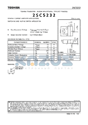 2SC5232 datasheet - NPN EPITAXIAL TYPE (GENERAL PURPOSE AMPLIFIER, SWITCHING AND MUTING SWITCH APPLICATIONS)