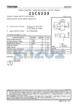 2SC5233 datasheet - NPN EPITAXIAL TYPE (GENERAL PURPOSE AMPLIFIER, SWITCHING AND MUTING SWITCH APPLICATIONS)