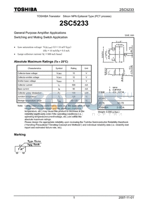 2SC5233 datasheet - Silicon NPN Epitaxial Type (PCT process)