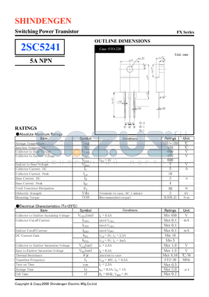 2SC5241 datasheet - Switching Power Transistor(5A NPN)