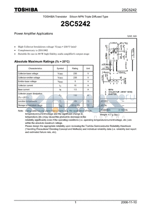 2SC5242 datasheet - Silicon NPN Triple Diffused Type Power Amplifier Applications