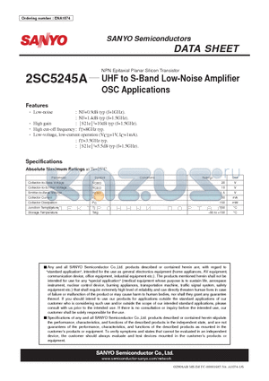 2SC5245A datasheet - UHF to S-Band Low-Noise Amplifier OSC Applications