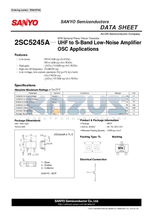 2SC5245A datasheet - UHF to S-Band Low-Noise Amplifier OSC Applications
