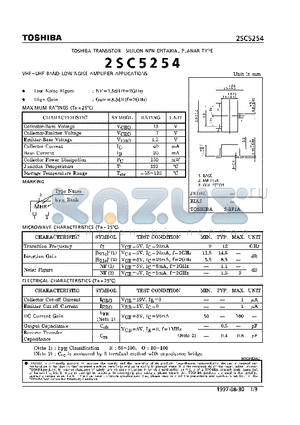 2SC5254 datasheet - NPN EPITAXIAL PLANAR TYPE (VHF~UHF BAND LOW NOISE AMPLIFIER APPLICATIONS)