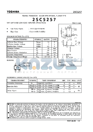2SC5257 datasheet - NPN EPITAXIAL PLANAR TYPE (VHF~UHF BAND LOW NOISE AMPLIFIER APPLICATIONS)