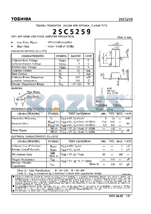 2SC5259 datasheet - NPN EPITAXIAL PLANAR TYPE (VHF~UHF BAND LOW NOISE AMPLIFIER APPLICATIONS)