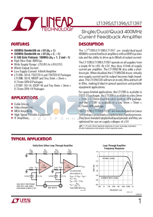 1395 datasheet - Single/Dual/Quad 400MHz Current Feedback Amplifier