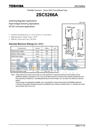 2SC5266A_06 datasheet - Silicon NPN Triple Diffused Type Switching Regulator Applications