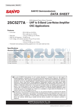 2SC5277A datasheet - UHF to S-Band Low-Noise Amplifier OSC Applications