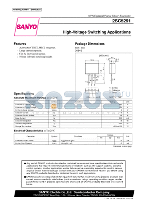 2SC5291 datasheet - High-Voltage Switching Applications