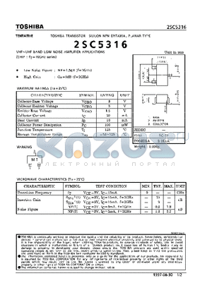 2SC5316 datasheet - NPN EPITAXIAL PLANAR TYPE (VHF~UHF BAND LOW NOISE AMPLIFIER APPLICATIONS)
