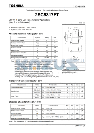 2SC5317FT datasheet - Silicon NPN Epitaxial Planar Type VHF-UHF Band Low Noise Amplifier Applications