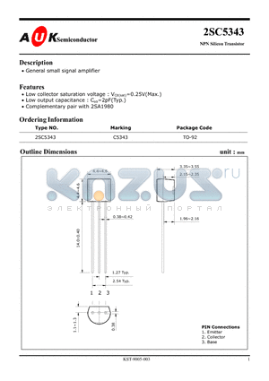 2SC5343 datasheet - NPN Silicon Transistor (General small signal amplifier)