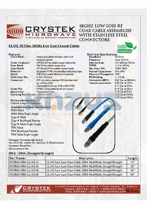 CCSMA-MM-LL142-36 datasheet - LL142 50 Ohm 18GHz Low Loss Coaxial Cables